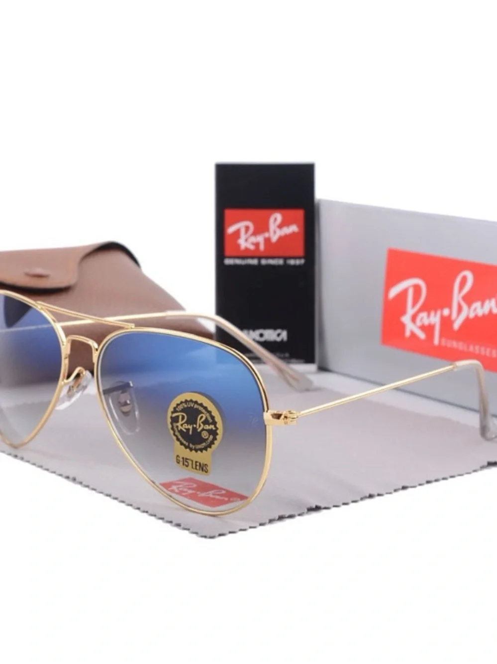 Men’s Gold Frame Aviator Sunglasses with Blue Gradient Lenses